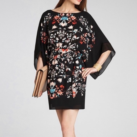 NWT BCBGMAXAZRIA Lois Kimono Sleeves Dress Lined MSRP $248 Black Floral Size XXS - Picture 5 of 6